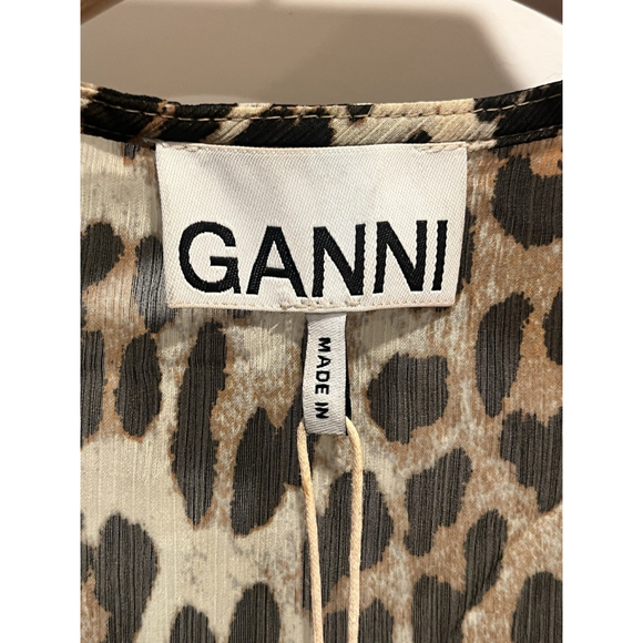 Ganni Blouse Womens Size 32 EU or XXS US Leopard Print Tie Front Short Sleeve - Picture 5 of 10